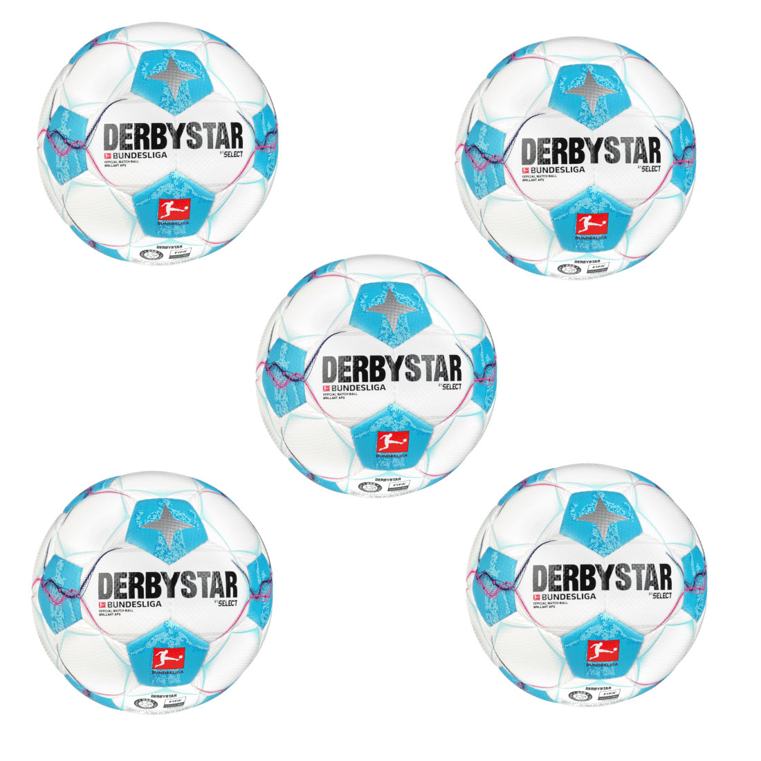 Derbystar Ballpaket 5x Bundesliga Brillant APS v24 Spielball inkl. Ballschlauch | Größe 5