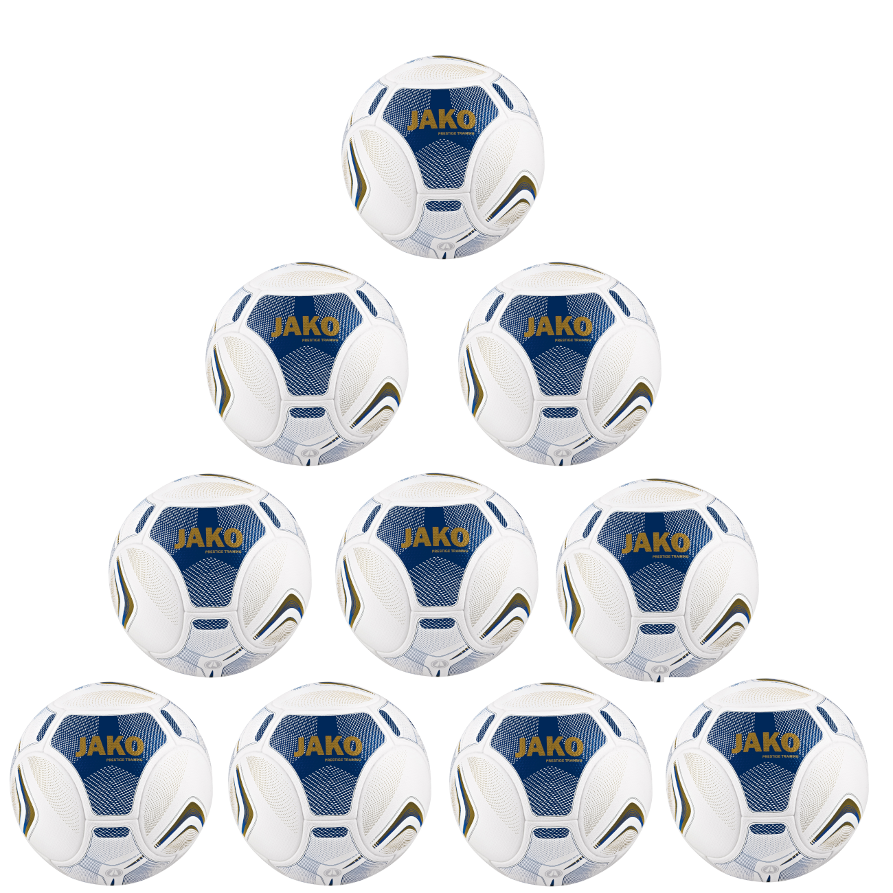 Jako 10x Ballpaket Trainingsball Prestige weiß/navy/gold inkl. Ballsack | Größe 4